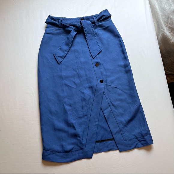 Sandro Dresses & Skirts - SANDRO PARIS blue belted button up asymmetrical midi skirt